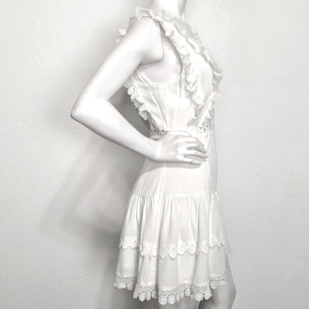 Entro White Ruffle Eyelet Coquette Romantic V-Neck Cottagecore Mini Dress Size L - Picture 12 of 16